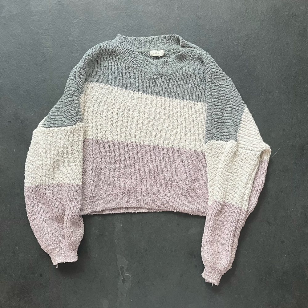 Green, White, and Purple Striped, Cropped Sweater